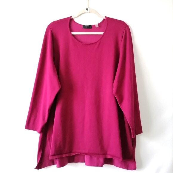 Thari Womes Pink 3/4 Sleeve Round Neck Hi Low Hem Pleated Blouse Plus Size 1X - Picture 1 of 7